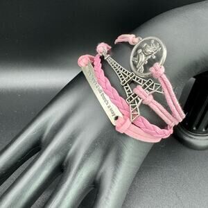 New Pink Braided Leather "Where There's A Will There's A Way"  Bracelet